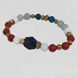 Lapis Stone, Green Agate, Turquoise Paste, Blue Sunstones, Paesina Stone, Gold-Plated Hematite Cubes