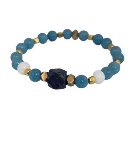 Men’s bracelet with lapis, angelite, white agate and gold-plated hematite – Sir Luxury