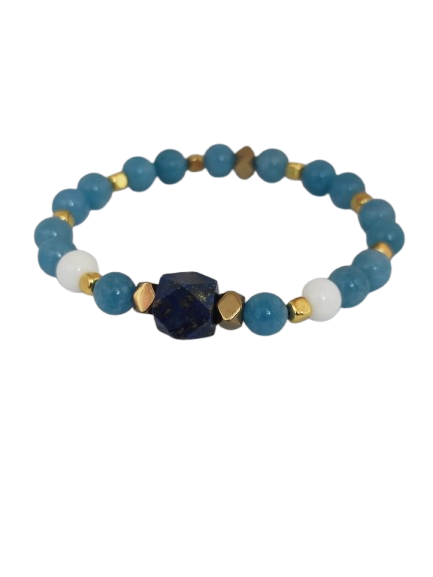Men’s bracelet with lapis, angelite, white agate and gold-plated hematite – Sir Luxury