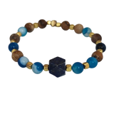 Lapis Stone, White Agate, Turquoise Paste 4 Flowers, Gold-Plated Hematite Cubes