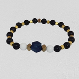 Lapis Stone, White Agate, Sunstone Flowers, Gold-Plated Hematite Cubes