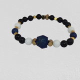 Lapis Stone, White Agate, Sunstones, Gold-Plated Hematite Cubes
