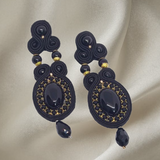 Handmade Italian black onyx earrings with golden crystal accents – Veronica Collection