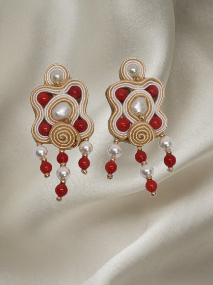 Handmade Italian pearl and coral chandelier earrings – Fleur-Chandelier Collection