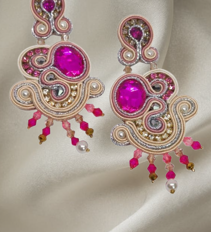 Handmade Italian fuchsia Swarovski earrings with rhinestones – Vittoria Collection