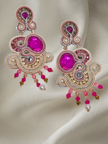 Handmade Italian fuchsia Swarovski earrings with rhinestones – Vittoria Collection