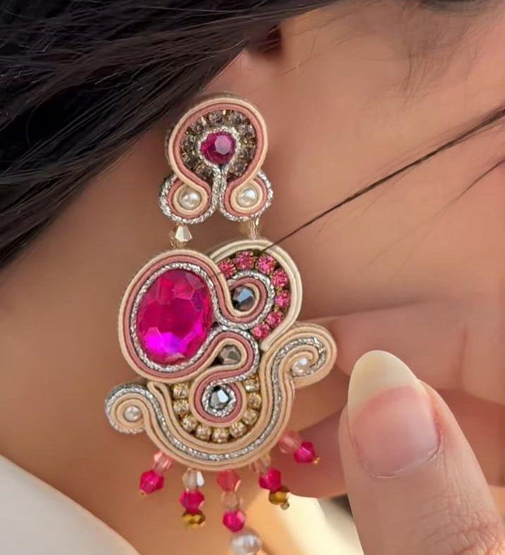 Handmade Italian fuchsia Swarovski earrings with rhinestones – Vittoria Collection