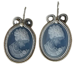 Blue Cameo Earrings, Natural Blue Agate Cameos Victorian Blue Collection