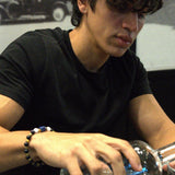 Lapis Stone, White Agate, Sunstone Flowers, Gold-Plated Hematite Cubes