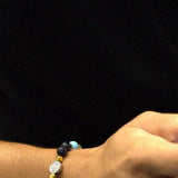 Hematite Plate with Anchor, Turquoise Paste, Blue Sunstone, Green Agate, Paesina Stone, Gold-Plated Hematite Cubes