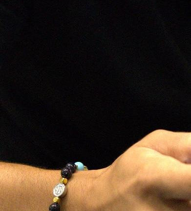 Men’s bracelet with hematite anchor plate, turquoise paste, blue sunstone, green agate, paesina stone and gold-plated hematite – Sir Edwin