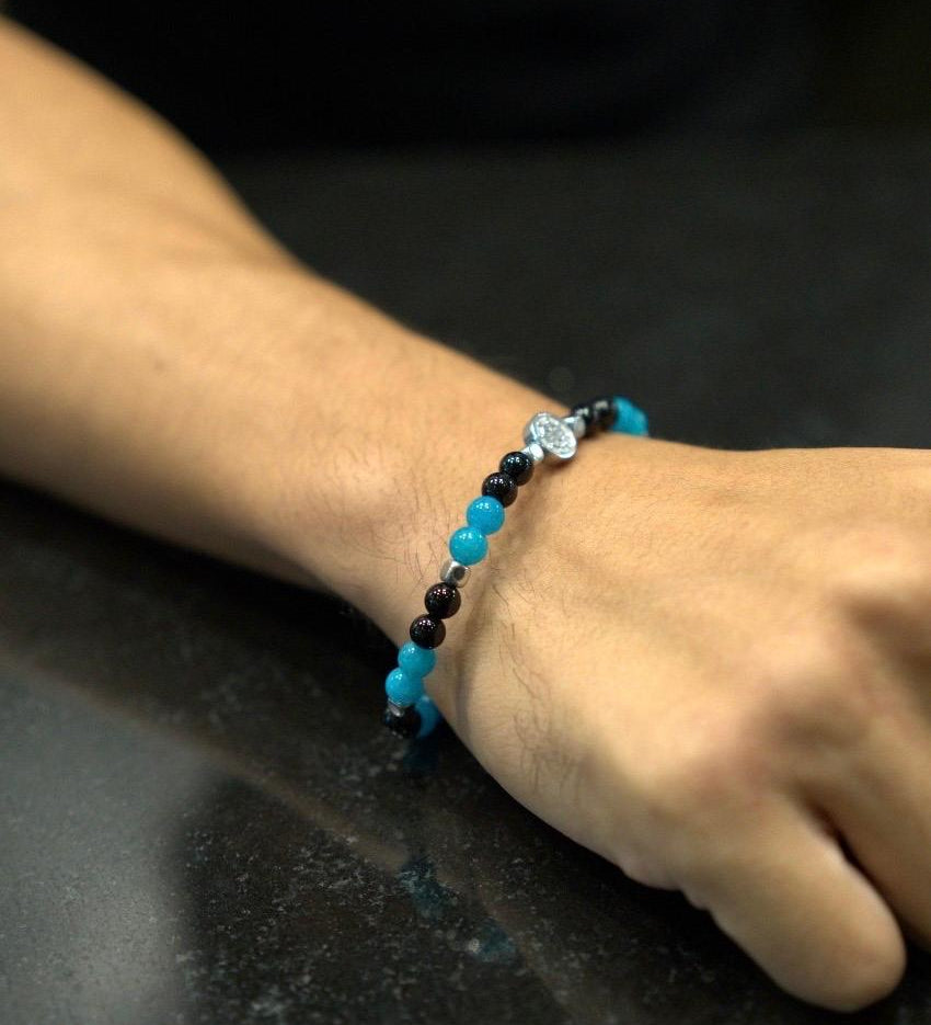 Men’s bracelet with hematite anchor plate, onyx, Tiffany agate and hematite cubes – Sir Edwin