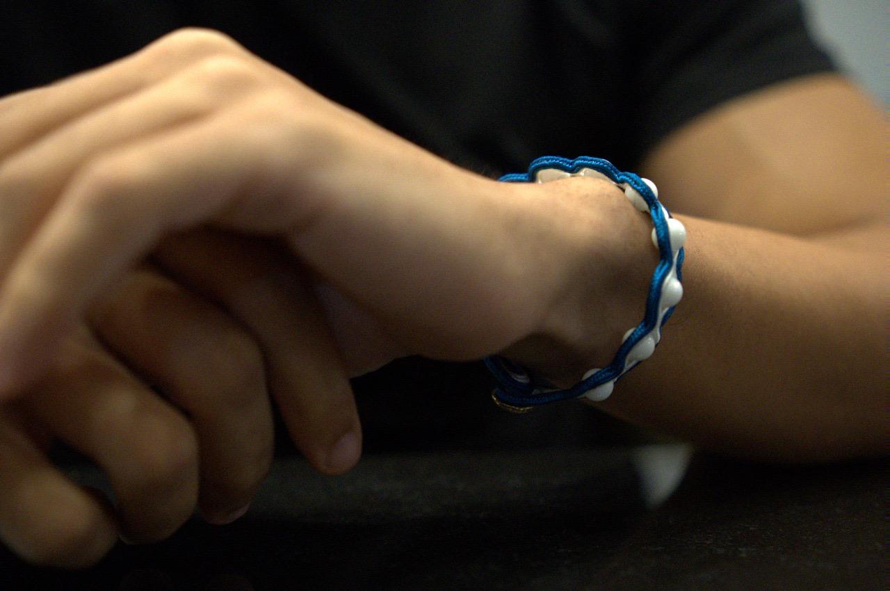 Handmade bracelet with white agate and blue embroidery – Sir Roberts