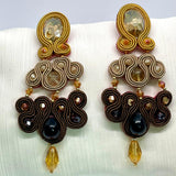 Handmade Italian earrings with golden cabochon and soutache embroidery – Nara Collection