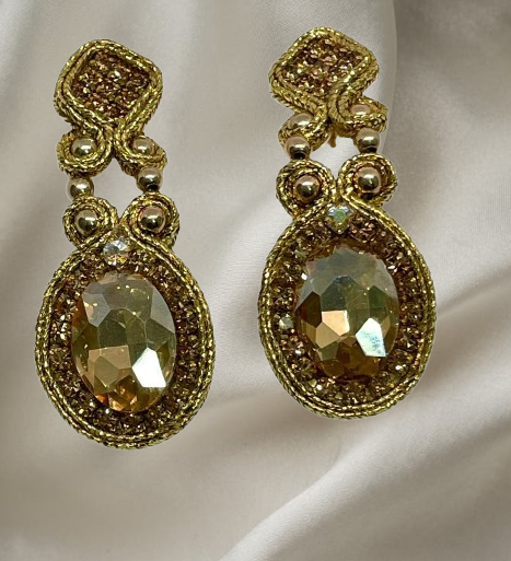 Handmade Italian earrings with golden crystal and gold-toned embroidery – Star Collection