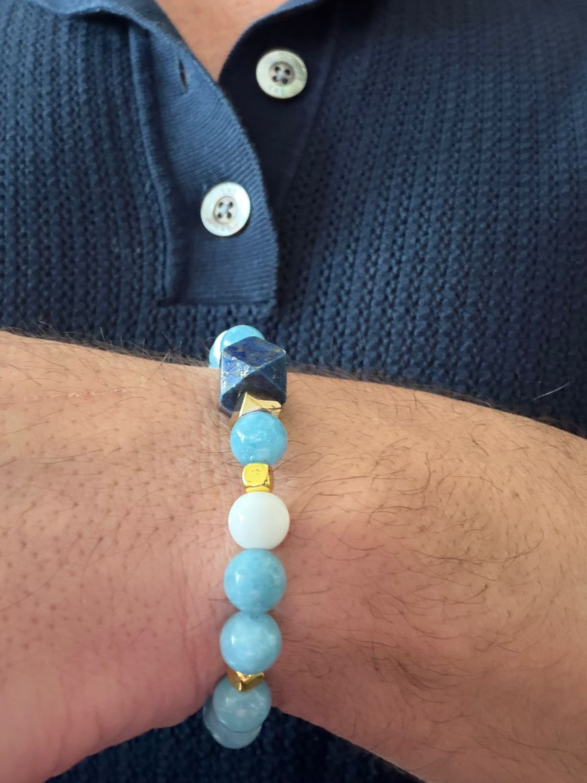 Men’s bracelet with lapis, angelite, white agate and gold-plated hematite – Sir Luxury