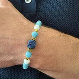 Men’s bracelet with lapis, angelite, white agate and gold-plated hematite – Sir Luxury
