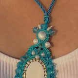 Handmade Italian mother-of-pearl and turquoise necklace with crystal halo – Regina Collection