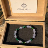 Men’s bracelet with hematite anchor plate, lilac agate, hematite rondelets and malachite – Sir Edwin