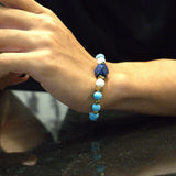 Lapis Stone, White Agate, Sunstones, Gold-Plated Hematite Cubes