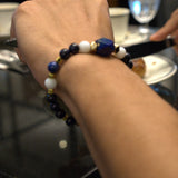 Lapis Stone, White Agate, Sunstones, Gold-Plated Hematite Cubes