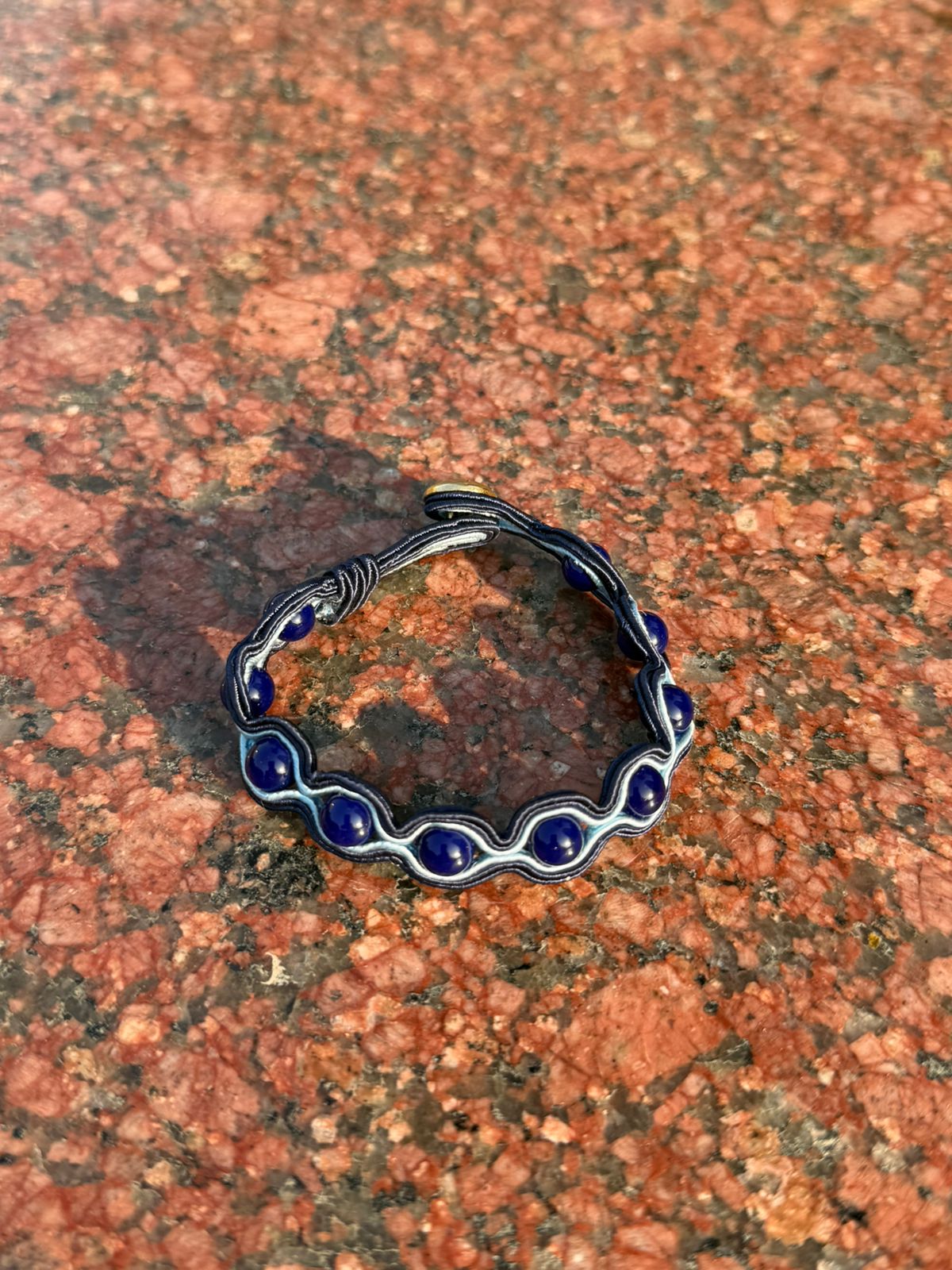 Handmade bracelet with blue agate and embroidered detailing – Sir Roberts