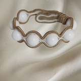 Handmade Italian white agate bracelet with gold embroidered frame – Chic Collection