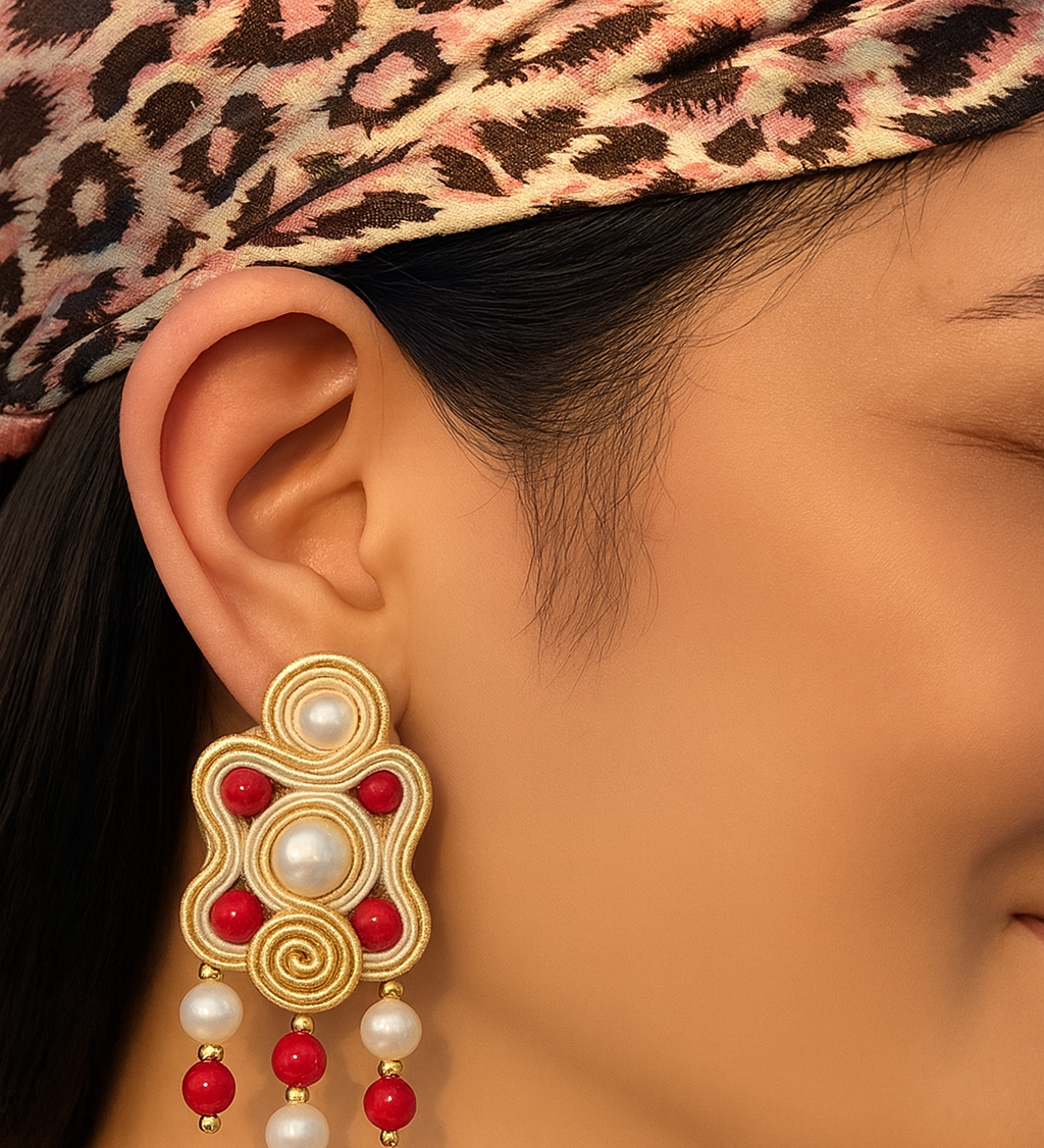 Handmade Italian pearl and coral chandelier earrings – Fleur-Chandelier Collection