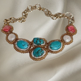 Handmade Italian necklace with turquoise stones, baroque pearls and red mother-of-pearl – Capri Collection