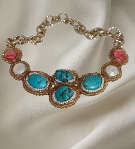 Handmade Italian necklace with turquoise stones, baroque pearls and red mother-of-pearl – Capri Collection