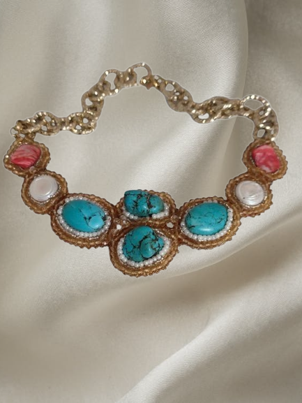 Handmade Italian necklace with turquoise stones, baroque pearls and red mother-of-pearl – Capri Collection