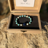 Men’s bracelet with lapis, white agate, sunstones and gold-plated hematite – Sir Luxury