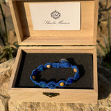 Handmade bracelet with blue agate landscape stone and blue embroidery – Sir Roberts
