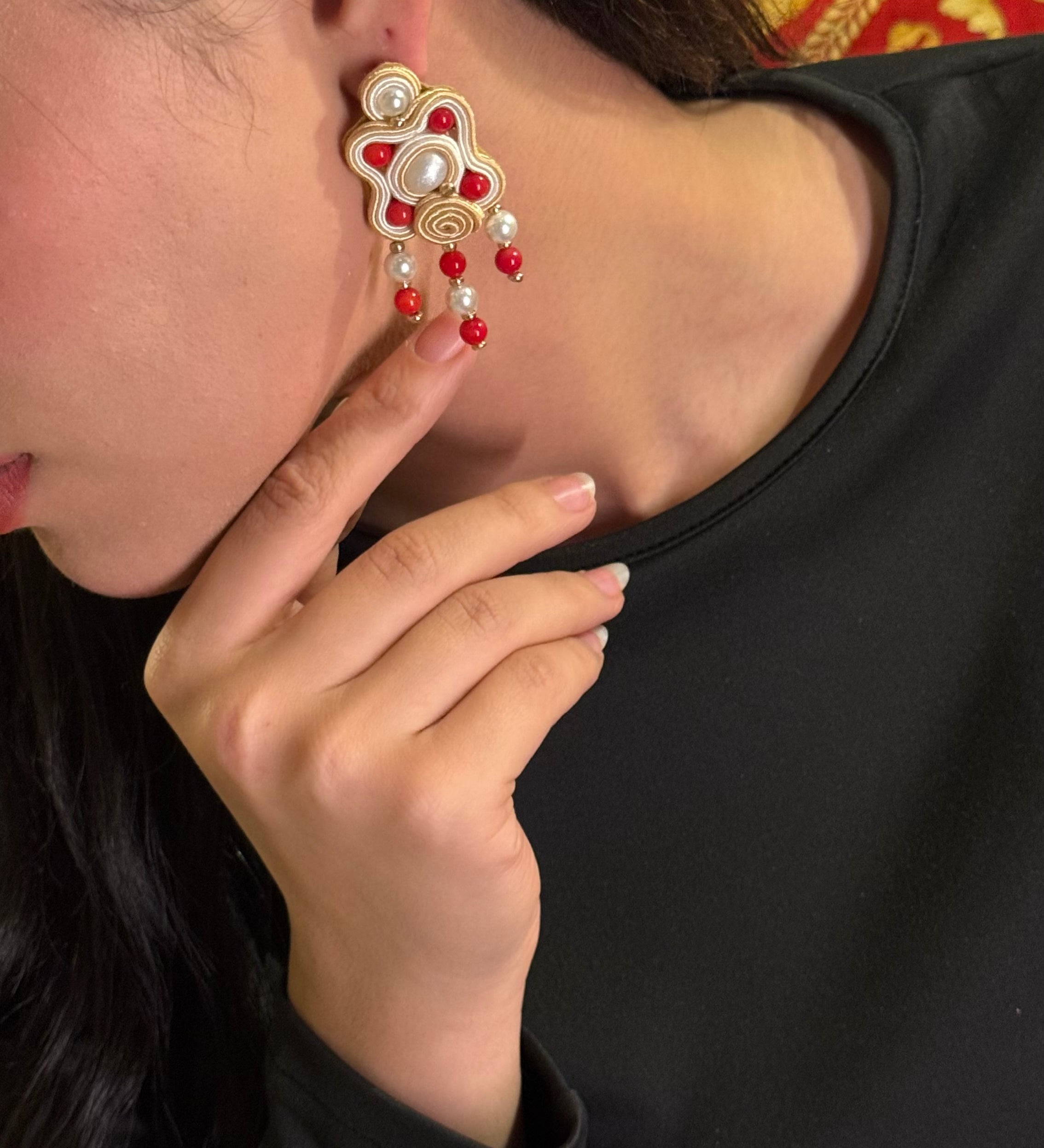 Handmade Italian pearl and coral chandelier earrings – Fleur-Chandelier Collection