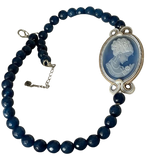 Blue Necklace with Cameo Natural Blue Agate Cameo on a Strand of Faceted Blue Agate Beads. Victorian Blue Collection
