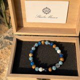 Men’s bracelet with hematite anchor plate, angelite, paesina stone, white agate, blue agate and hematite cubes – Sir Edwin