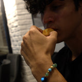 Lapis Stone, Green Agate, Turquoise Paste, Paesina Stone, Gold-Plated Hematite Cubes