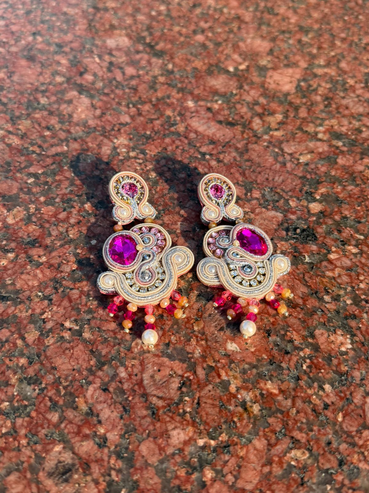 Handmade Italian fuchsia Swarovski earrings with rhinestones – Vittoria Collection
