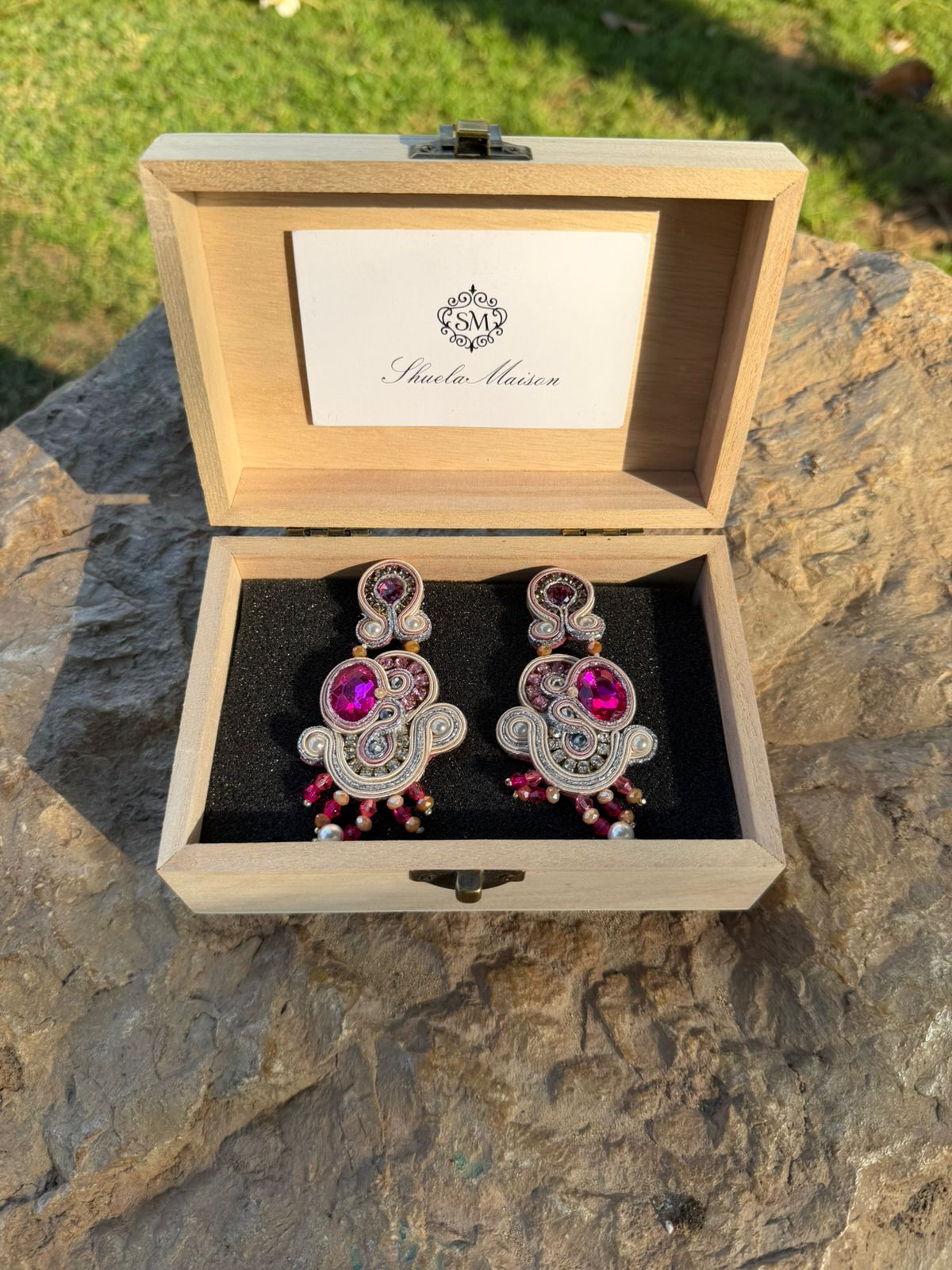 Handmade Italian fuchsia Swarovski earrings with rhinestones – Vittoria Collection