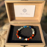 Men’s bracelet with lapis, green agate, turquoise paste, blue sunstones, paesina stone and gold-plated hematite – Sir Luxury