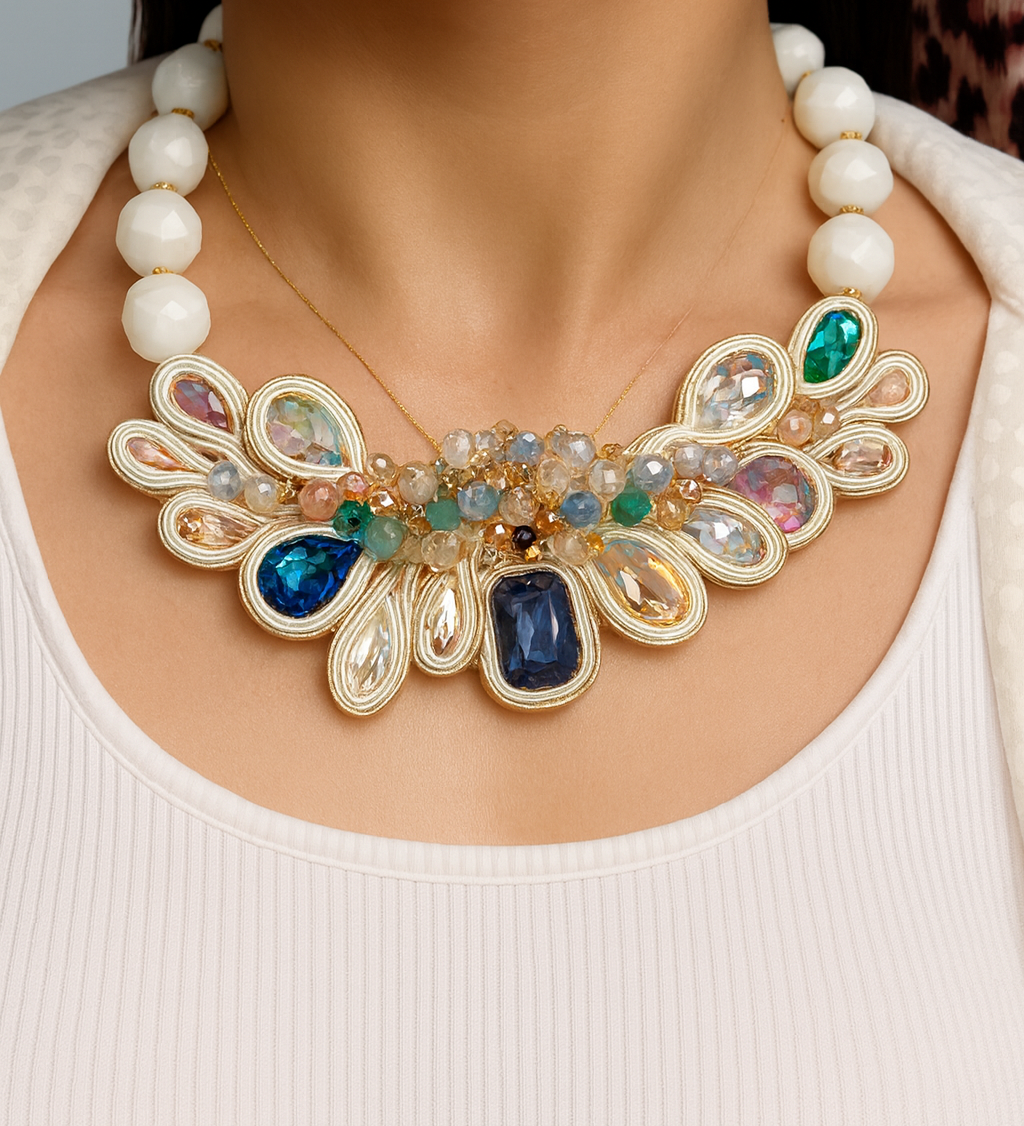 Handmade Italian multicolor agate and Swarovski necklace – Silfide Collection