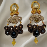 Handmade Italian earrings with golden cabochon and soutache embroidery – Nara Collection