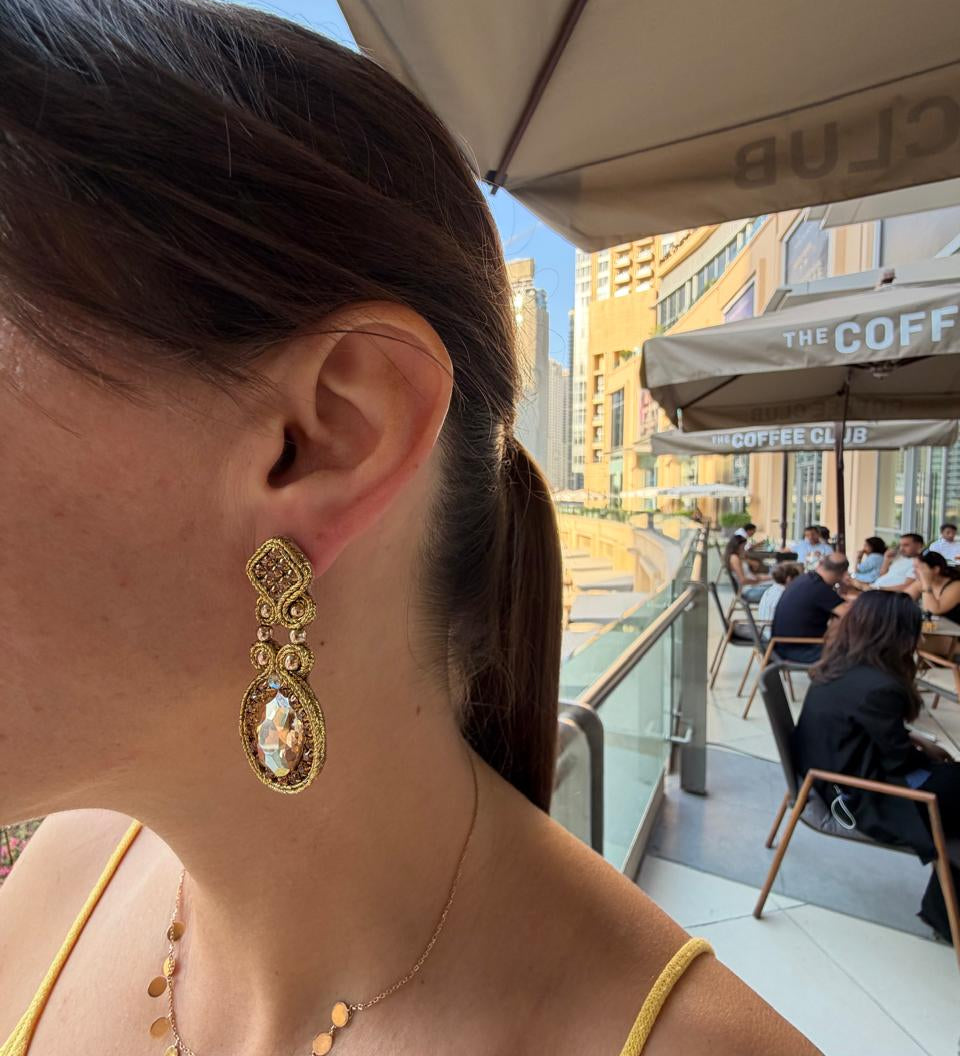 Handmade Italian earrings with golden crystal and gold-toned embroidery – Star Collection