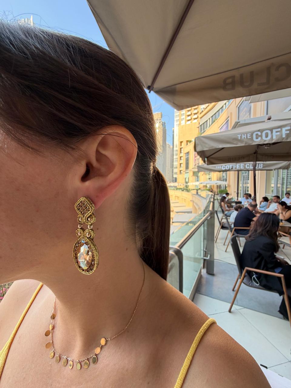 Handmade Italian earrings with golden crystal and gold-toned embroidery – Star Collection