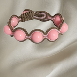 Handmade Italian pink coral bracelet with leather-tone embroidered frame – Chic Collection