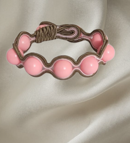 Handmade Italian pink coral bracelet with leather-tone embroidered frame – Chic Collection