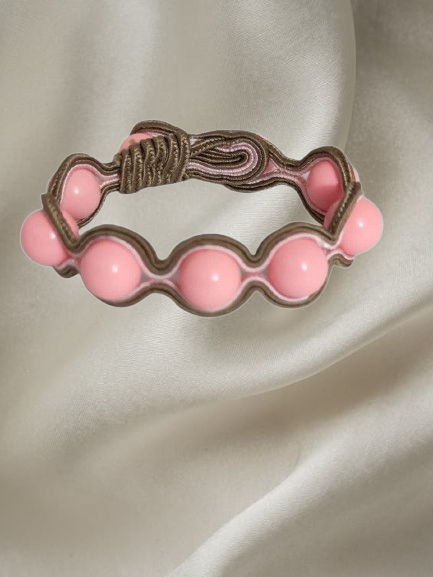 Handmade Italian pink coral bracelet with leather-tone embroidered frame – Chic Collection