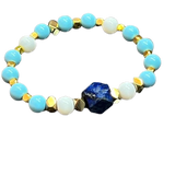 Lapis Stone, White Agate, Sunstones, Gold-Plated Hematite Cubes