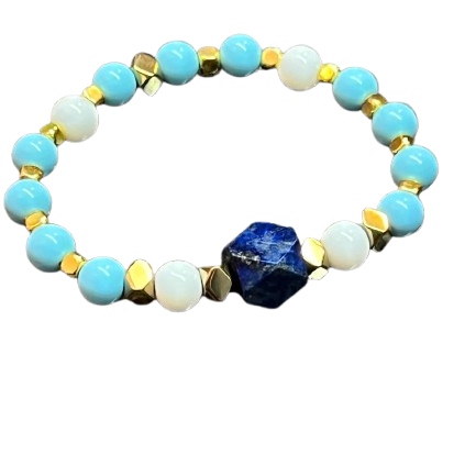 Men’s bracelet with lapis, white agate, sunstones and gold-plated hematite – Sir Luxury