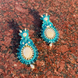 Handmade Italian earrings with mother-of-pearl, freshwater pearls and turquoise embroidery – Angella Turquoise Collection